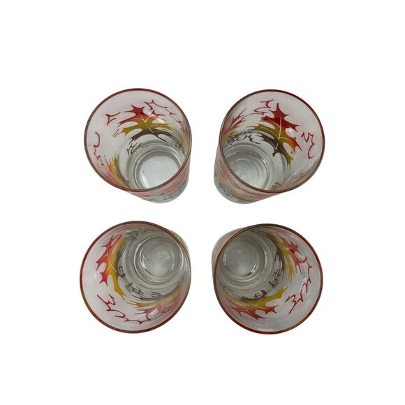 Vintage Fall Oak Leaves Orange/Yellow/Brown Retro Glass Tumblers Set Of 4 - Picture 5 of 6
